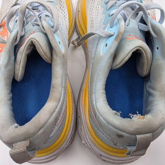 Hoka One One Bondi 8 Womens Size 10.5 B Gray Yellow Athletic Shoes Running Walk - Picture 9 of 14